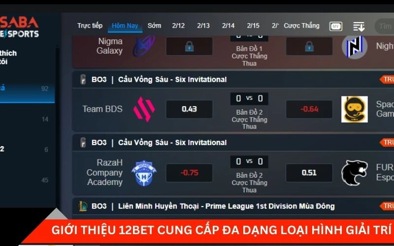 Giới thiệu 12bet cung cấp đa dạng loại hình giải trí